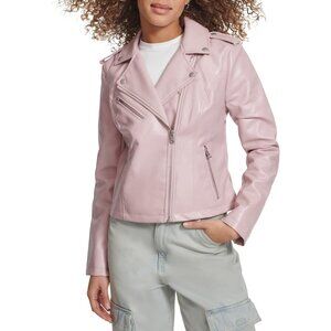 Women's The Classic Faux Leather Moto Jacket Font Full Zipper Gloss Lilac